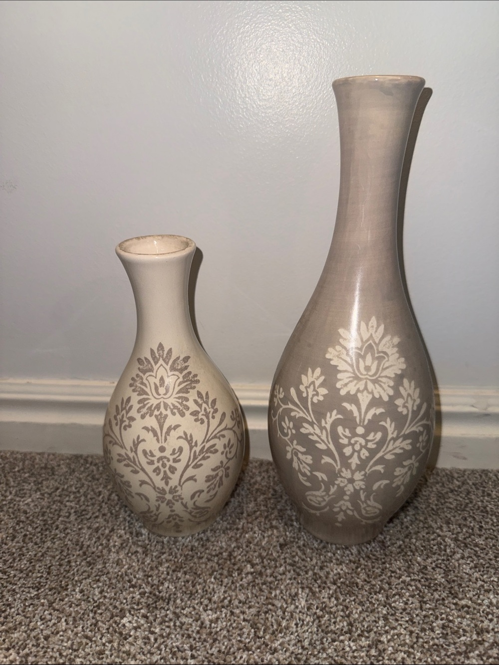 Neutral Beige Ceramic Floral Vase Pair - Decorative Accent Vases